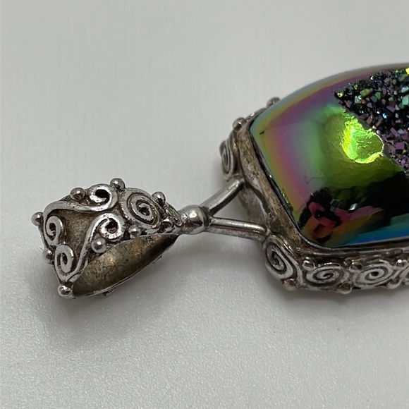 Iridescent Druzy 925 Sterling Silver Pendant - Picture 8 of 9